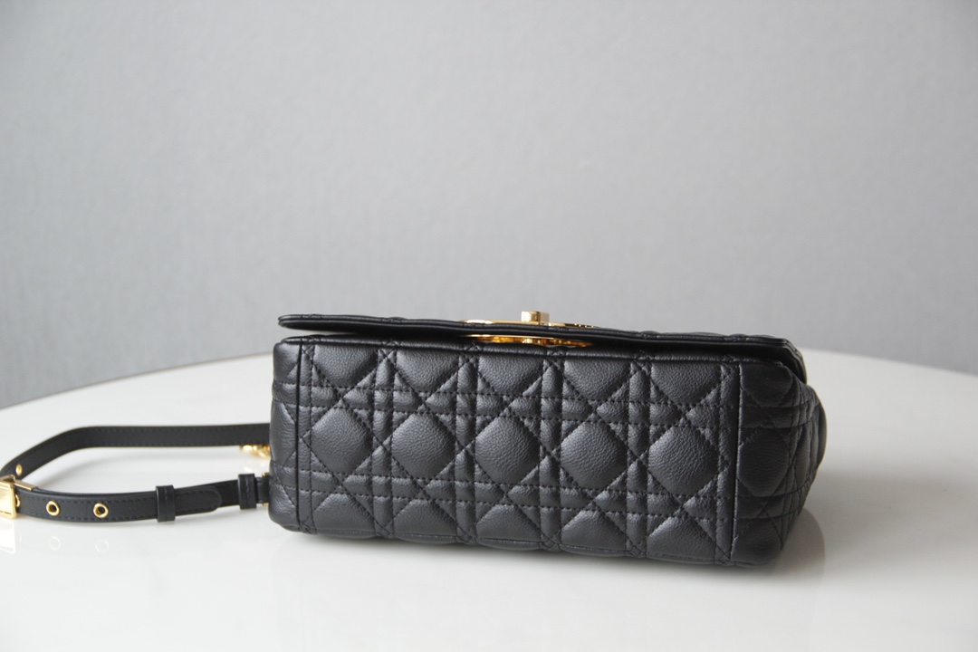 Medium Dior Caro Bag Black Cannage Supple Calfskin